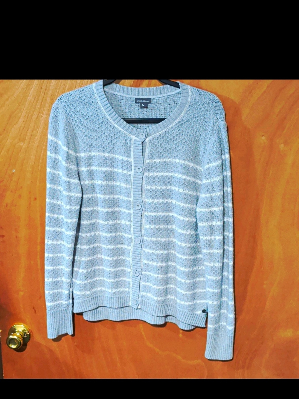 Eddie Bauer Light Blue & White Striped Button Cardigan